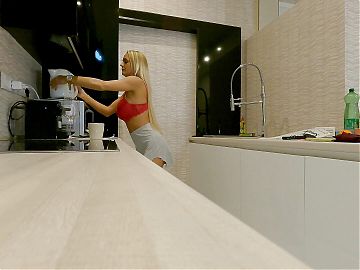 Big Boobs Blonde Hot Housewife at Home in the Kitchen No Panties